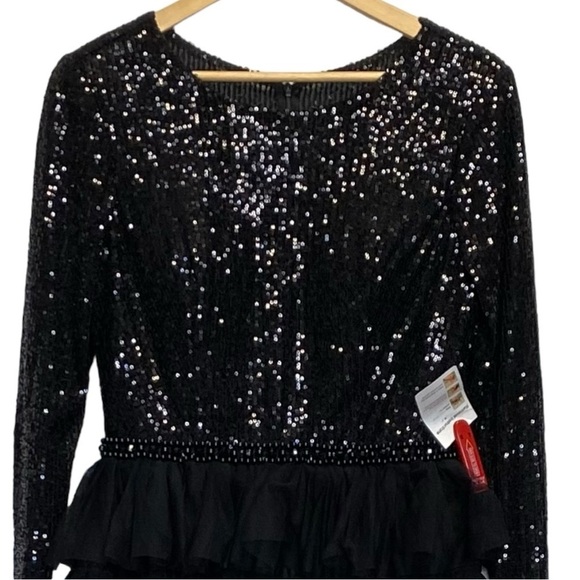 Mac Duggal long sleeve teired ruffle midi dress - Picture 5 of 15